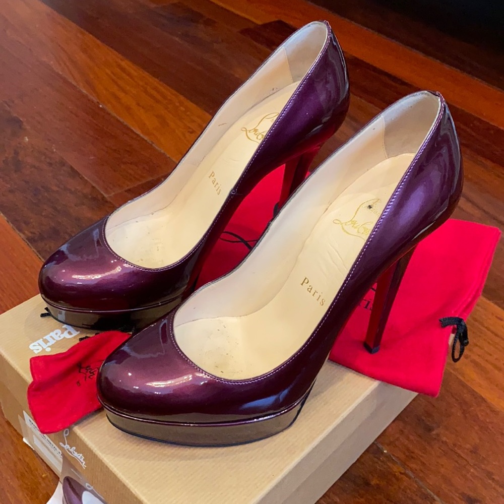 Christian louboutin pumps Bianca 140 women’s 37.5 wedge heel 7.5 purple patent
